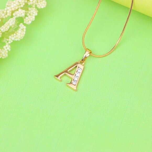 "Rose Gold Letter A Pendant with Crystals – 18K Gold Plated Charm, XPPT1350 - Picture 7 of 12